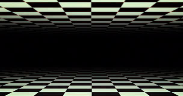 Checkerboard Zwart Wit Vierkanten Bewegen Boven Onder Zwarte Achtergrond Vintage — Stockvideo