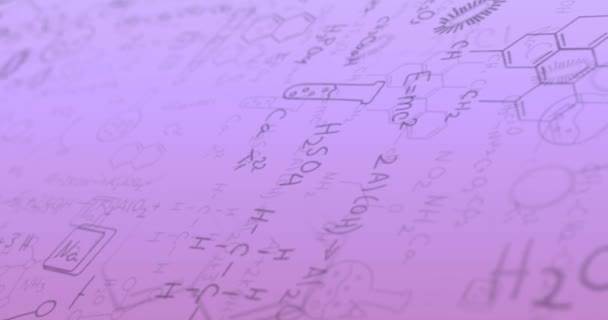 Цифрова Анімація Хімічних Структур Формул Плавають Фіолетовому Фоні Концепція Школи — стокове відео