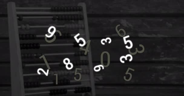 Composición Digital Múltiples Números Cambiantes Flotando Contra Ábaco Fondo Escuela — Vídeo de stock
