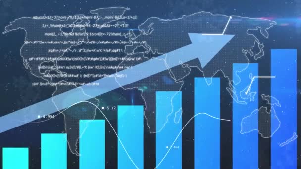 Animation Financial Data Arrow Ascending Processing World Map Global Finances — Stock Video