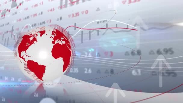 Animáció Földgömb Nyíl Felfelé Mutató Sorok Pénzügyi Adatfeldolgozás Globális Pénzügyi — Stock videók