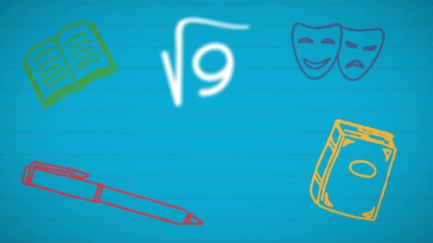 Animação Digital Ícones Conceito Escolar Símbolos Matemáticos Fórmulas Flutuando Contra — Vídeo de Stock