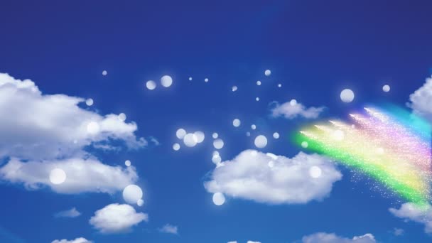 Animáció szivárvány fehér villogó foltok felett kék ég és a felhők. büszkeség lgbt egyenlőség jogok koncepció digitálisan generált kép.