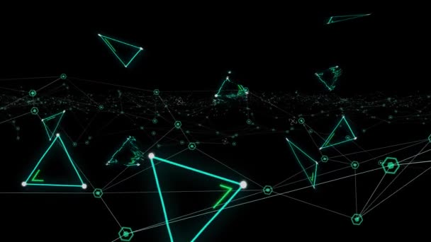 Animace Sítě Spojů Zářícími Trojúhelníky Markery Globální Technologie Připojení Digitální — Stock video