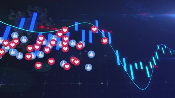 Sosyal Medya Gibi Finansal Veri Işleme Ile Çizgi Animasyonu Aşk — Stok video