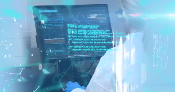 Digitales Kompott Video Der Verarbeitung Medizinischer Daten Gegen Mitarbeiterinnen Gesundheitswesen — Stockvideo