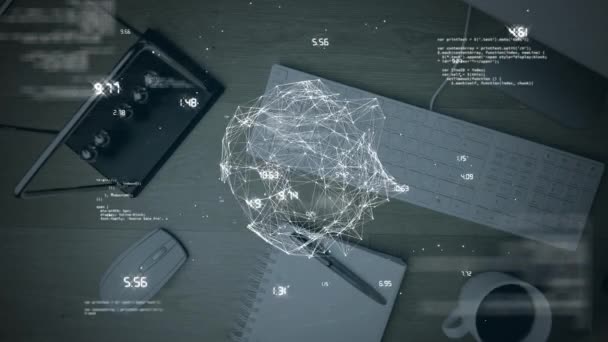 Animação Globo Rede Conexões Processamento Dados Sobre Mesa Interface Digital — Vídeo de Stock