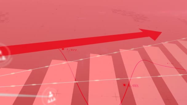 Animación Datos Financieros Con Flecha Roja Procesamiento Ascendente Través Red — Vídeo de stock