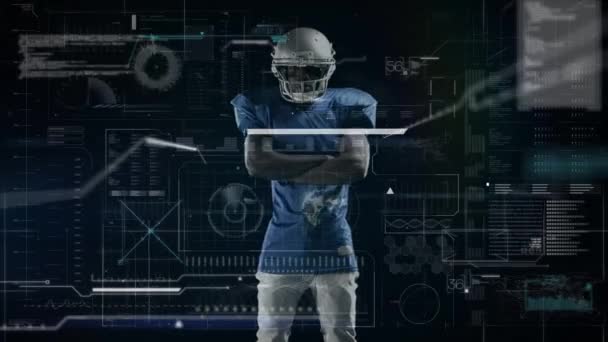 Animazione Dell Elaborazione Digitale Dei Dati Sul Giocatore Football Americano — Video Stock