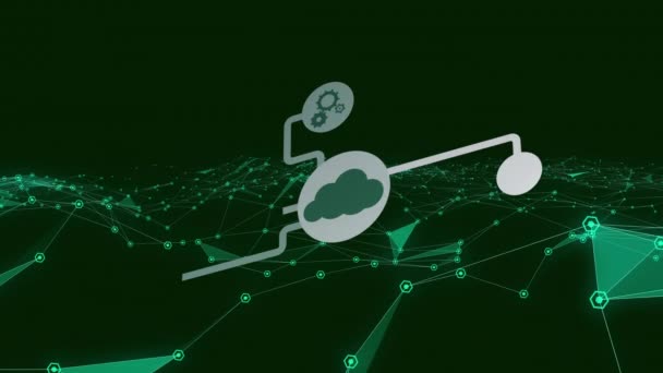 Animación Red Conexiones Con Iconos Sobre Fondo Verde Concepto Tecnología — Vídeos de Stock