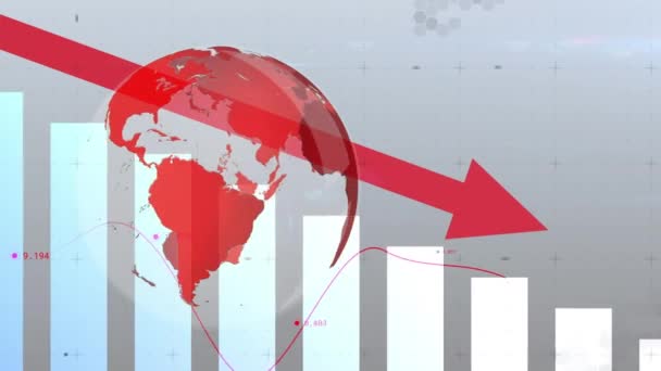 Animazione Linea Con Elaborazione Dei Dati Finanziari Freccia Rossa Discendente — Video Stock