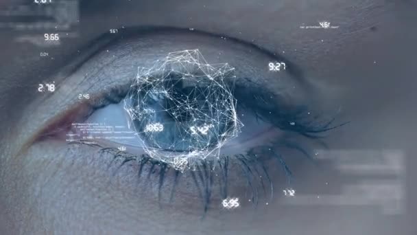 Animation Von Netzwerkverbindungen Und Datenverarbeitung Gegen Das Blaue Auge Der — Stockvideo