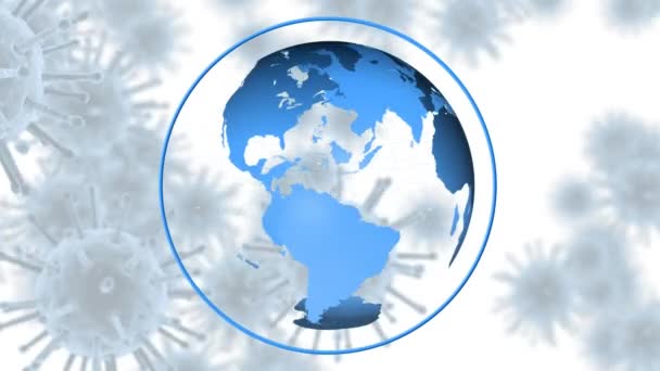 Animace Kovid Buněk Vznášejících Nad Zeměkoulí Bílém Pozadí Coronavirus Covid — Stock video