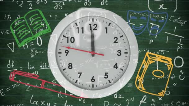 Animación Digital Los Iconos Del Reloj Concepto Escuela Contra Ecuación — Vídeo de stock