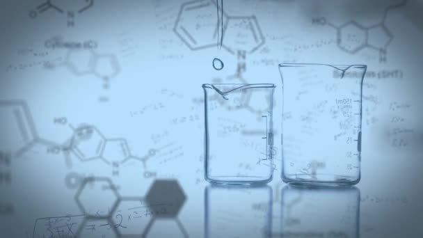 화학합성 구조와 실험실 비커에 대항하는 애니메이션 디지털 이미지 — 비디오