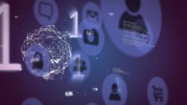 Çevrimiçi simgeler ve ikili kodlama veri işleme ile bağlantı ağının animasyonu. dijital arayüz küresel bağlantı ve dijital olarak oluşturulan iletişim konsepti.
