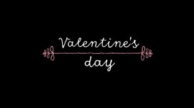 Sevgililer Günü 'nün animasyonu beyaz harflerle yazılmış metinler ve siyah arka planda pembe süslemeler. Sevgililer Günü kutlaması konsepti dijital olarak oluşturuldu.