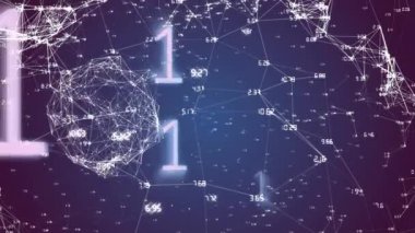 Bağlantılar ağının animasyonu ve ikili kodlama veri işleme. dijital arayüz küresel bağlantı ve dijital olarak oluşturulan iletişim konsepti.