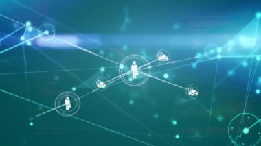 Çevrimiçi simgeler ve veri işleme ile bağlantı ağının animasyonu. dijital arayüz küresel bağlantı ve dijital olarak oluşturulan iletişim konsepti.