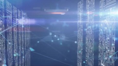 Bilgisayar devreleri üzerinden bağlantı ve veri işleme ağının animasyonu. dijital arayüz küresel bağlantı ve dijital olarak oluşturulan iletişim konsepti.