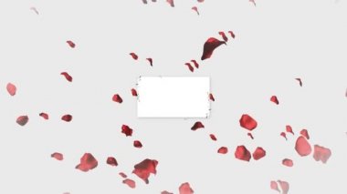 I Love You 'nun animasyonu dikdörtgen karta yazılmış çiçekler ve beyaz arka planda düşen kırmızı yapraklar. Sevgililer Günü kutlaması konsepti dijital olarak oluşturuldu.