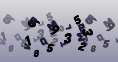 Mavi zemin üzerinde yüzen birden fazla değişen sayının ve alfabenin dijital animasyonu. okul ve eğitim kavramı