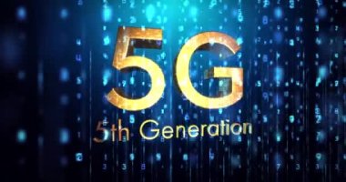 Parlayan sayılar değişirken 5g 5. nesil metnin animasyonu. küresel ağ bağlantısı ve dijital olarak oluşturulan iletişim konsepti.