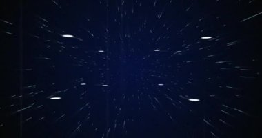 Gece gökyüzünde yıldızlarla hareket eden parlak beyaz noktaların animasyonu. dijital arayüz hesaplama kavramı dijital olarak oluşturulmuş resim.