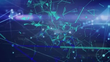 Yeşil üçgenlerin animasyonu, bağlantılar ağı ve veri işleme. dijital arayüz küresel bağlantı ve dijital olarak oluşturulan iletişim konsepti.