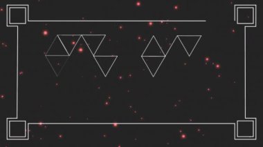 Parlayan pembe noktaların üzerinde beyaz üçgenler olan beyaz çerçevenin animasyonu. dijital arayüz küresel bağlantı ve dijital olarak oluşturulan iletişim konsepti.