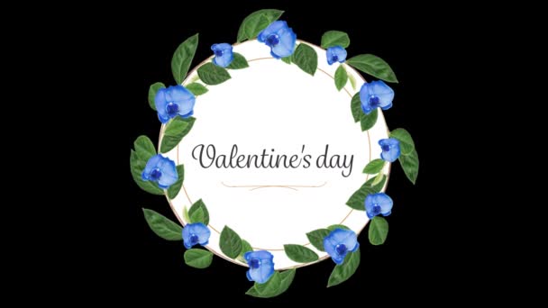 Animation Valentines Day Text Written White Circle Flowers Black Background — Stock Video