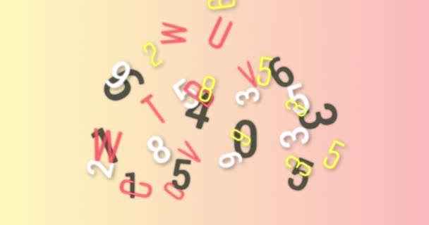 Animación Digital Múltiples Números Cambiantes Alfabetos Sobre Fondo Rosa Escuela — Vídeo de stock