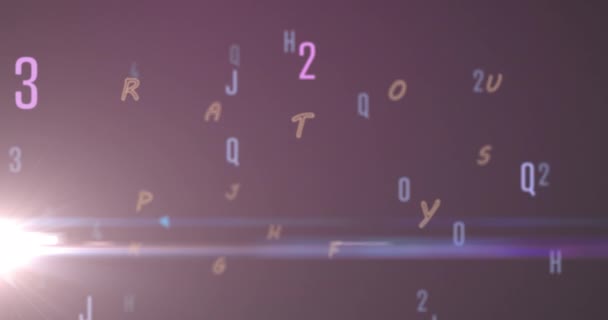 Animation Numérique Plusieurs Nombres Changeants Alphabets Sur Fond Violet Concept — Video