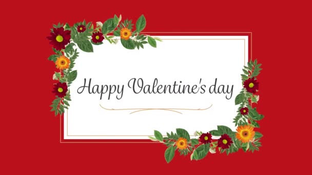 Animação Feliz Dia Dos Namorados Texto Escrito Cartão Com Flores — Vídeo de Stock