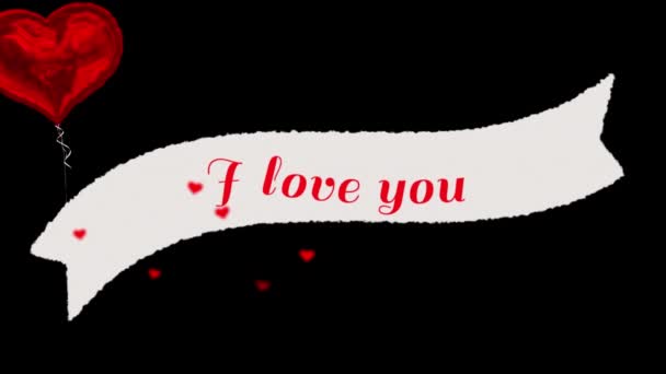 Animation Von Love You Text Roten Buchstaben Auf Banner Mit — Stockvideo