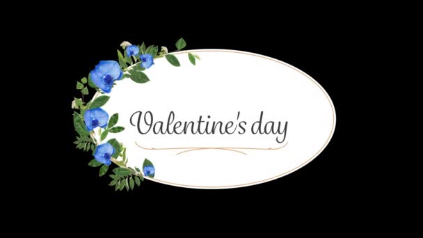 Анимация Текста Дню Святого Валентина Написанного Открытке Цветами Черном Фоне — стоковое видео