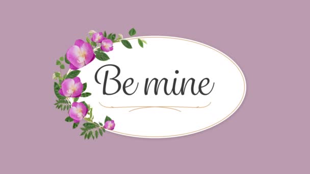 Animation Mine Text Written Oval Card Flowers Purple Background Valentines — Stock Video