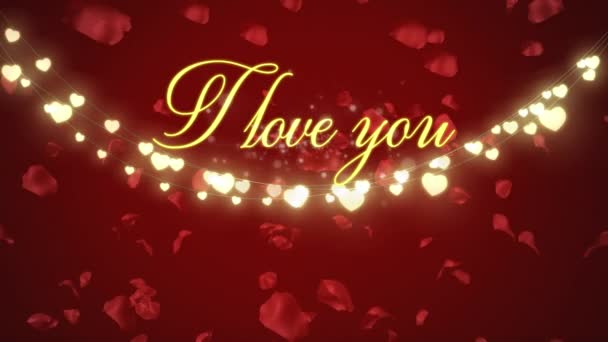 Animatie Van Love You Tekst Geschreven Gouden Brief Met Gloeiende — Stockvideo