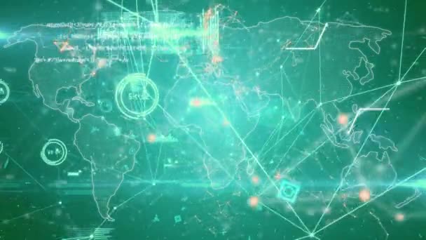 Animația Rețelei Conexiuni Prelucrarea Datelor Fundal Verde Interfață Digitală Conexiune — Videoclip de stoc