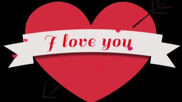 Animación Love You Texto Escrito Letras Rojas Banner Con Corazón — Vídeo de stock