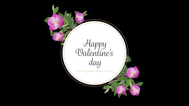 Animation Happy Valentines Day Text Written Card Flowers Black Background — Stock Video