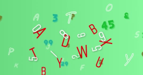Цифрова Анімація Декількох Змінних Чисел Алфавітів Зеленому Тлі Концепція Школи — стокове відео
