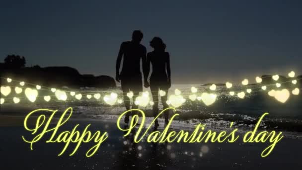 Animation Happy Valentines Day Γραμμένο Μια Σειρά Από Φώτα Νεράιδα — Αρχείο Βίντεο