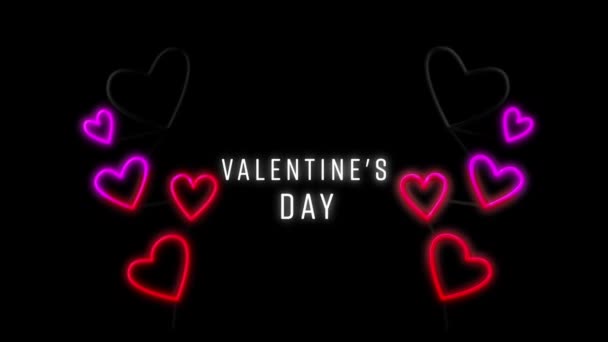 Анимация Неонового Текста Дня Святого Валентина Написанного Белым Цветом Красными — стоковое видео