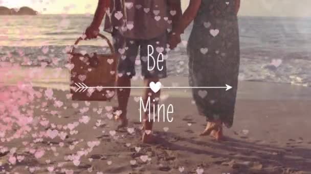 Animation Mine Text Written Shimmering Pink Heart Couple Love Sea — Stock Video