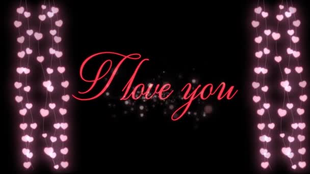 Animation Love You Text Written Red Letters Sparkling Spots Glowing — Stock Video