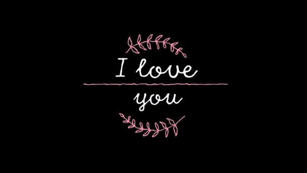 Animatie Van Love You Tekst Geschreven Witte Letters Roze Decoratie — Stockvideo