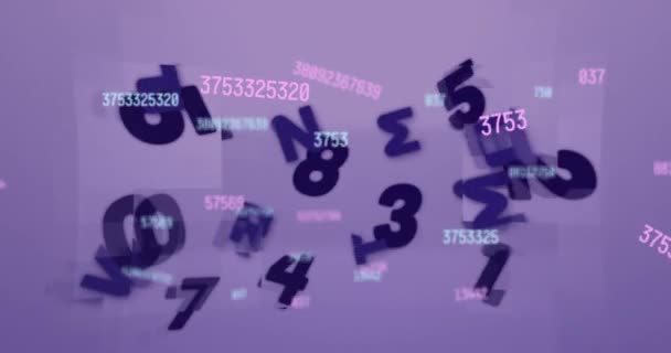 紫の背景に複数の変更番号やアルファベットに対して数字を変更するデジタルアニメーション 学校や教育の概念 — ストック動画