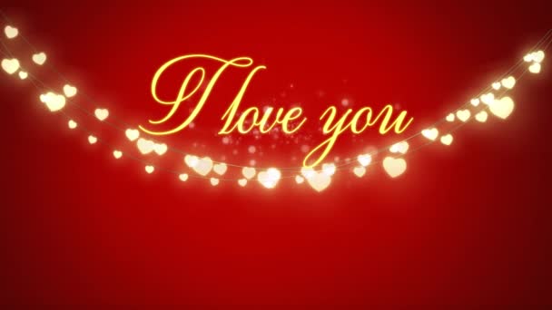 Animation Love You Text Written Golden Letters Sparkling Spots Glowing — Stock Video