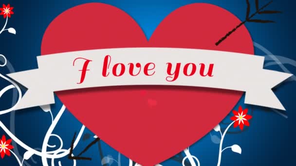 Animation Love You Κείμενο Γραμμένο Κόκκινα Γράμματα Banner Καρδιά Και — Αρχείο Βίντεο